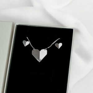 Conjunto de Prata 925 Coração Geométrico