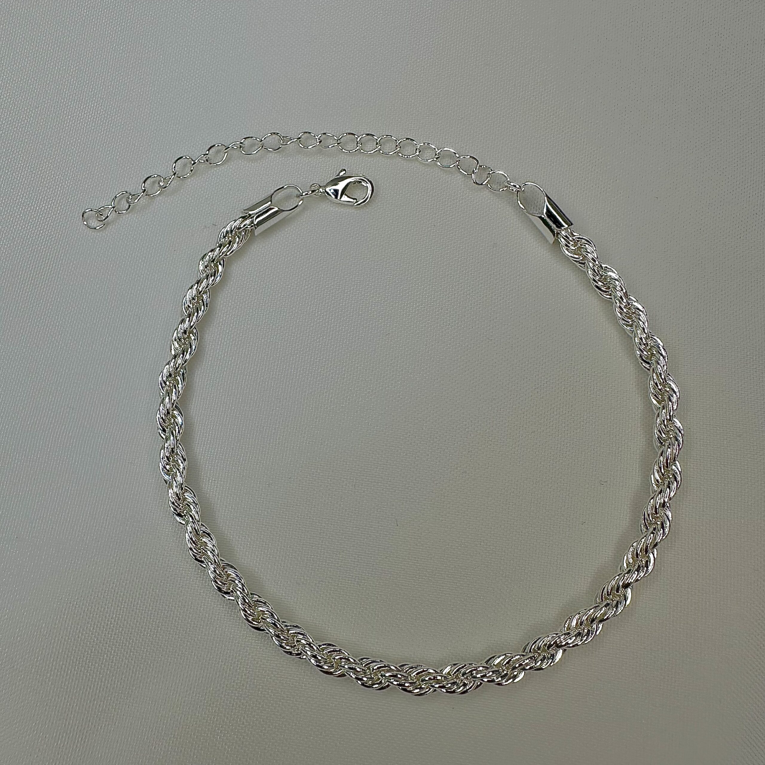 PULSEIRA CORDAO BAIANO 4 MM 17 CM BANHO DE PRATA