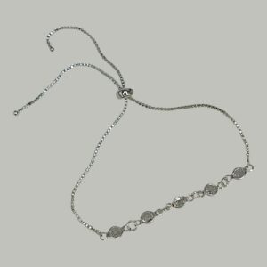 PULSEIRA AJUSTAVEL 5 PEDRAS CRISTAL BANHO DE PRATA