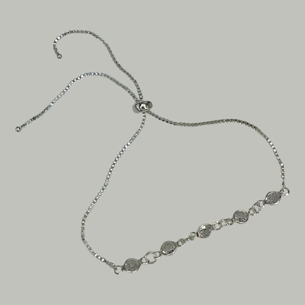 PULSEIRA AJUSTAVEL 5 PEDRAS CRISTAL BANHO DE PRATA