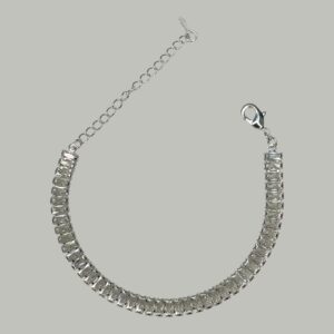 PULSEIRA RIVIERA ZIRCÔNIAS CRISTAL BAGUETE TURMALINA BANHO DE PRATA